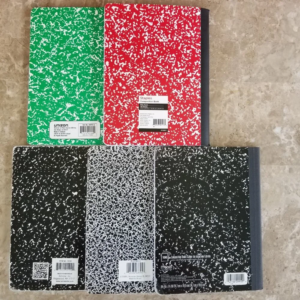 Set of 5 Wide Ruled Composition Notebooks